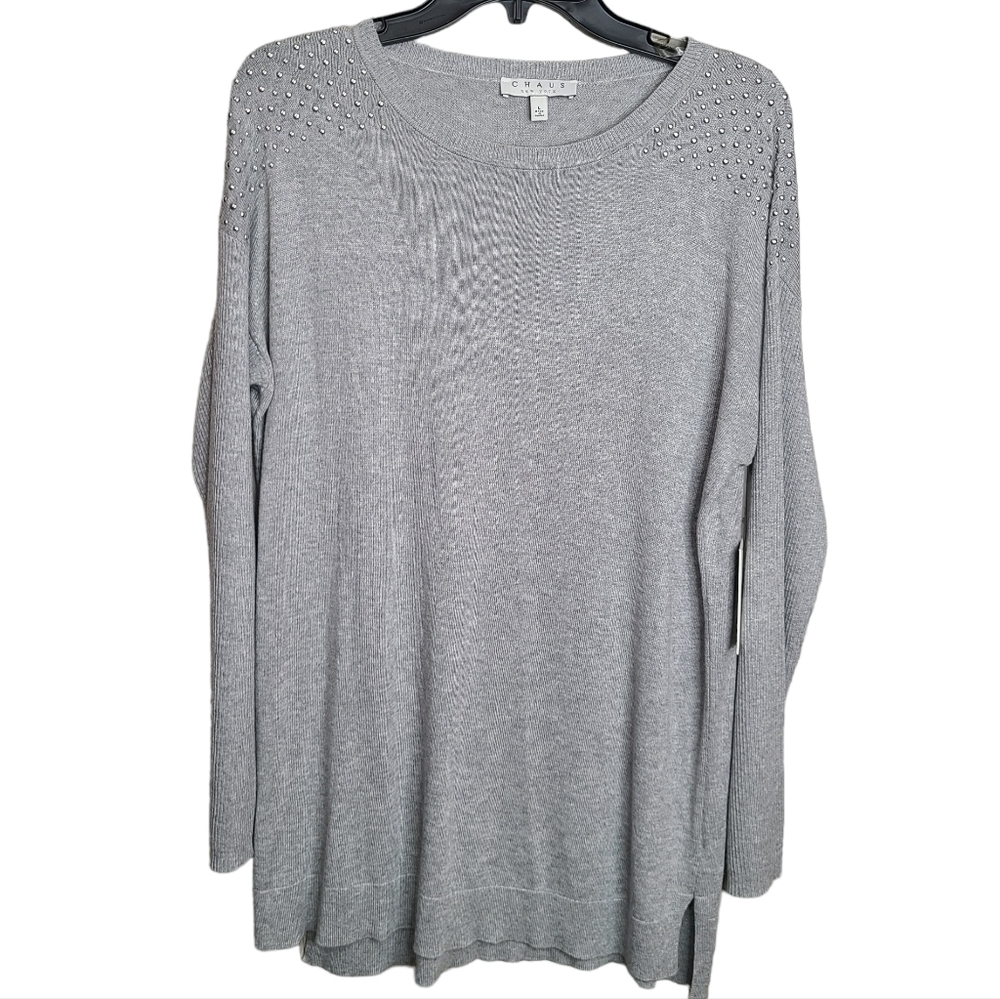Chaus New York Gray Embellished Sweater NWT Ladies Size Large